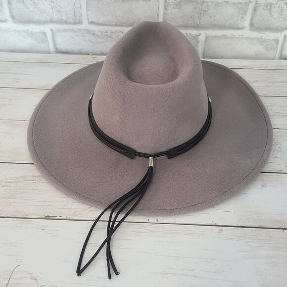 Kenny K Wool Wide Brim Western Fedora Hat Gray Black Band Size M Unisex - Picture 4 of 8